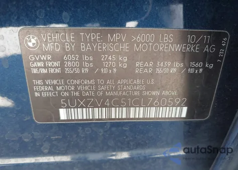 2012 BMW X5 xDrive35I/xDrive35I Premium/xDrive35I Sport Activity from USA, damaged, VIN 5UXZV4C51CL760592